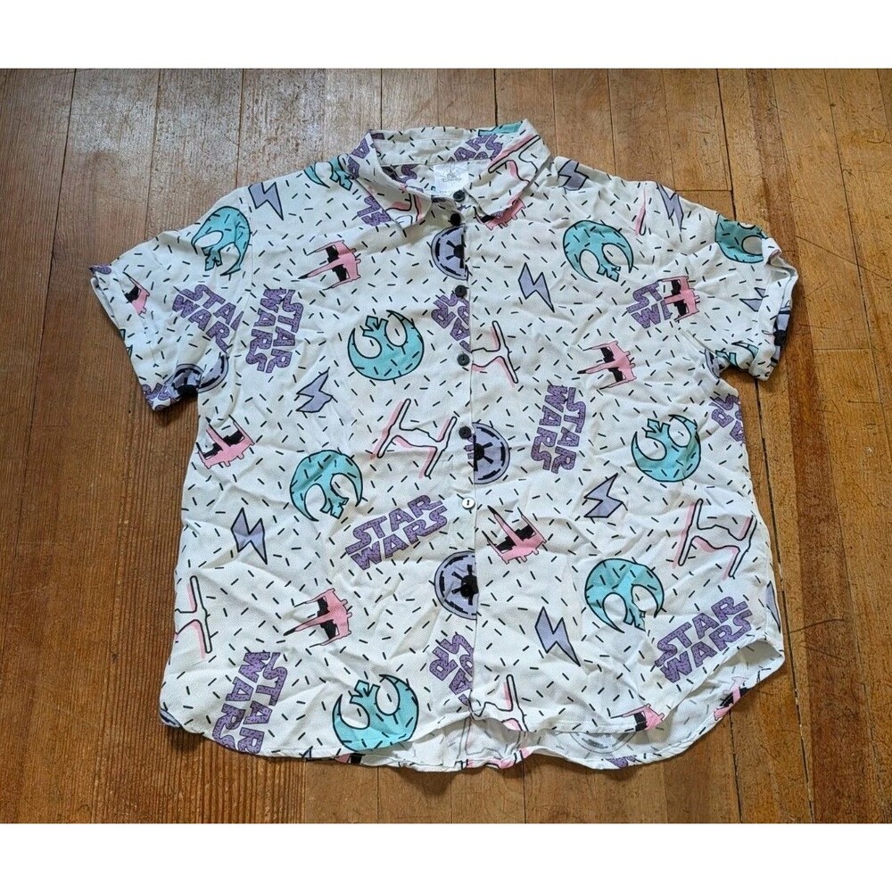 Disney Women’s Hawaiian Star Wars Button-Up Summer Beach Party Shirt Large L